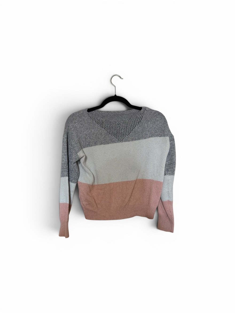 Colorblock Knit Sweater in Gray, Cream & Pink